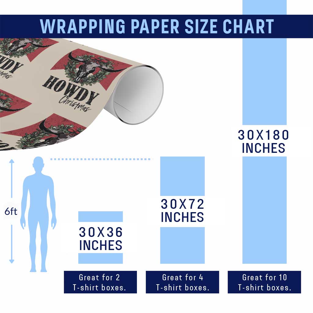 Western Howdy Christmas Wrapping Paper Roll Longhorn Skull Xmas Wreath TS11 Print Your Wear