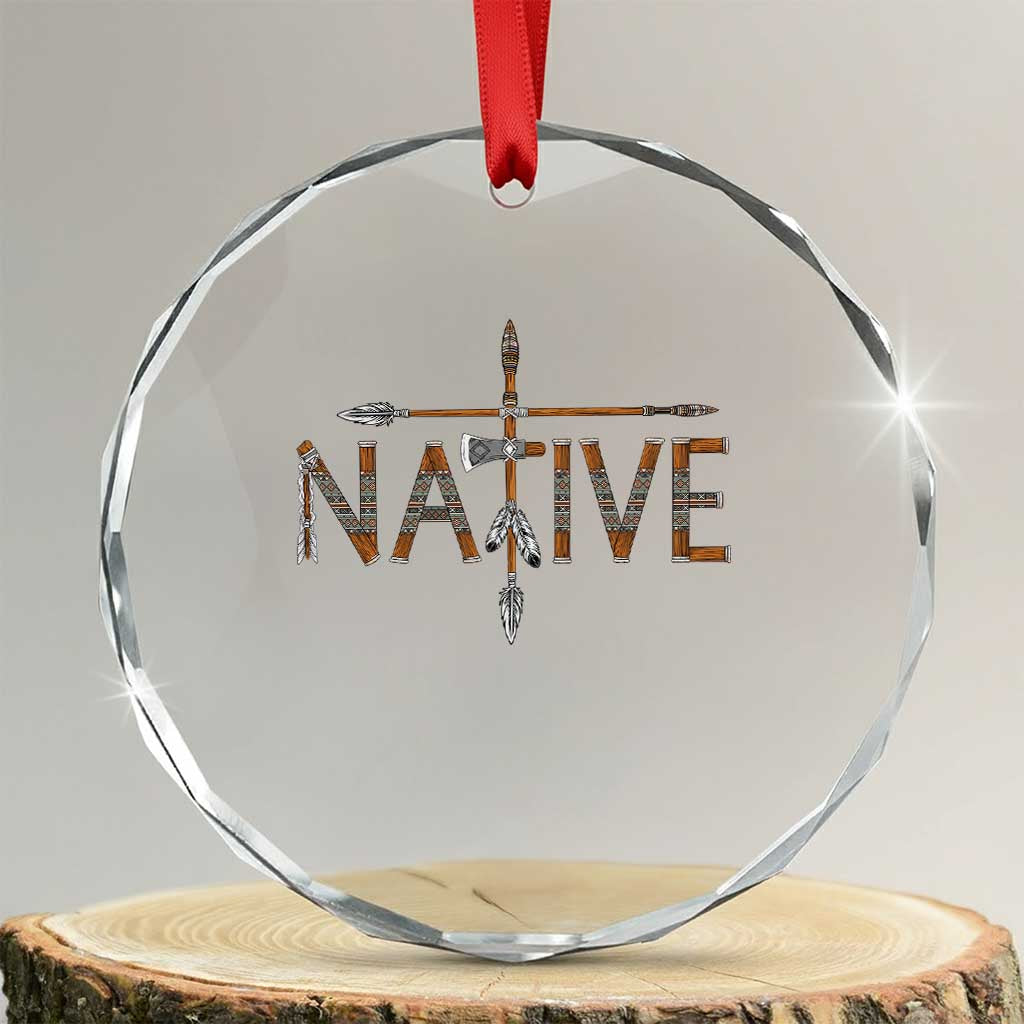 Western Style Tribal Feather Crystal Glass Ornament Vintage Boho Graphic TS12 Transparent Glass 3'' Circle Print Your Wear