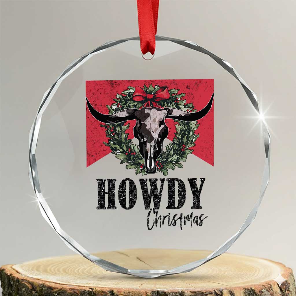 Western Xmas Crystal Glass Ornament Howdy Christmas Cow Skull Xmas Wreath TS11 Transparent Glass 3'' Circle Print Your Wear