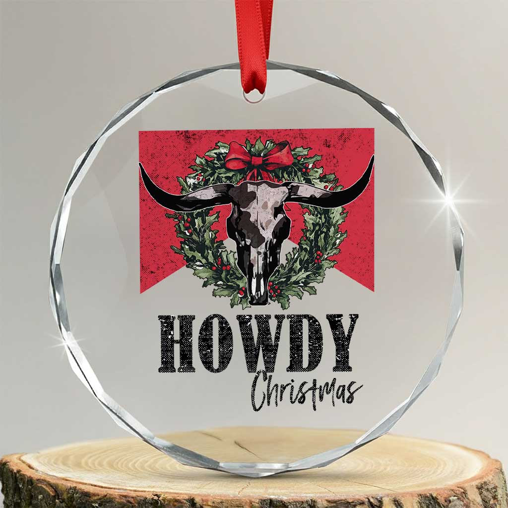 Western Xmas Crystal Glass Ornament Howdy Christmas Cow Skull Xmas Wreath TS11 Transparent Glass 3'' Circle Print Your Wear
