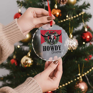 Western Xmas Crystal Glass Ornament Howdy Christmas Cow Skull Xmas Wreath TS11 Print Your Wear