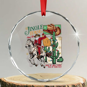 Western Xmas Crystal Glass Ornament Jingle Horse Pick Up Your Feet Cowboy Santa Rider TS09 Transparent Glass 3'' Circle Print Your Wear
