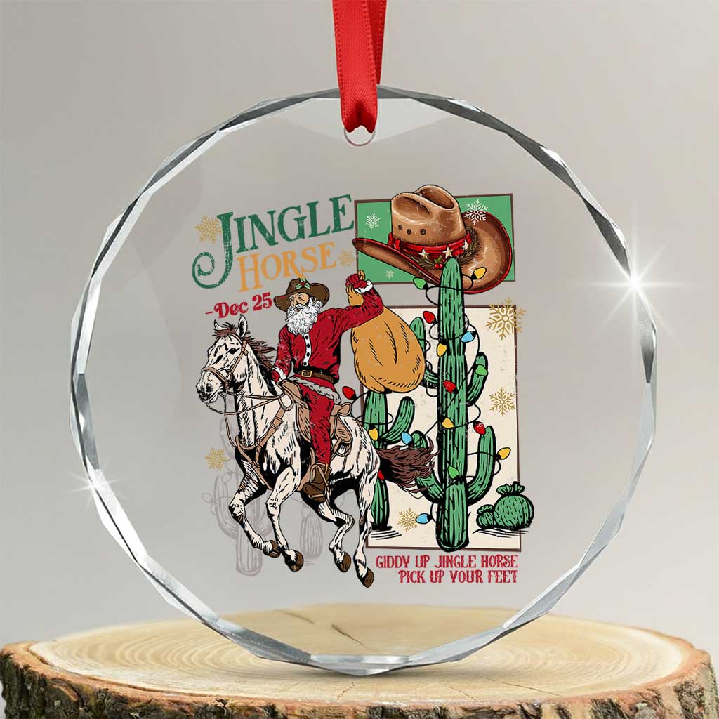 Western Xmas Crystal Glass Ornament Jingle Horse Pick Up Your Feet Cowboy Santa Rider TS09 Transparent Glass 3'' Circle Print Your Wear