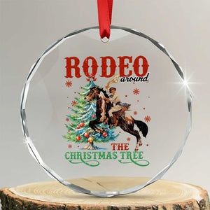 Western Xmas Crystal Glass Ornament Rodeo Around The Christmas Tree Cowgirl TS11 Transparent Glass 3'' Circle Print Your Wear