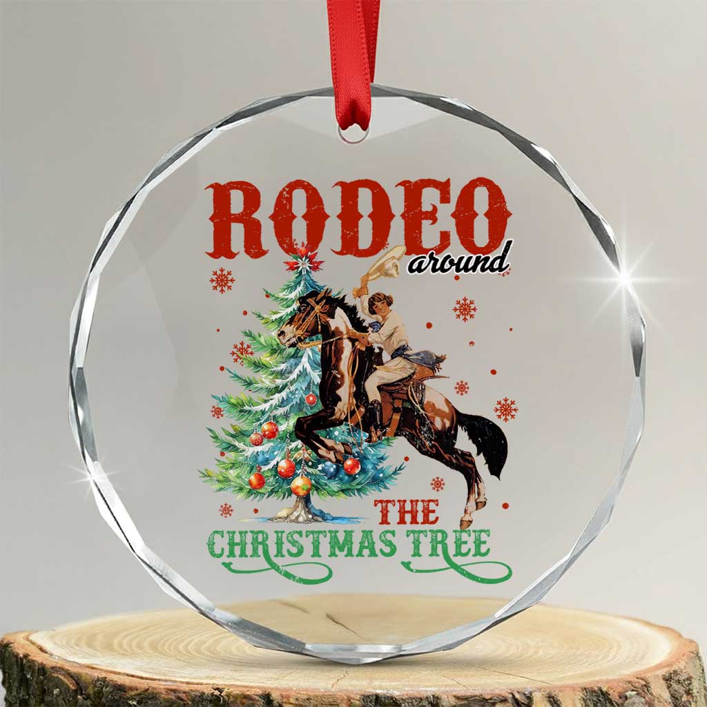 Western Xmas Crystal Glass Ornament Rodeo Around The Christmas Tree Cowgirl TS11 Transparent Glass 3'' Circle Print Your Wear