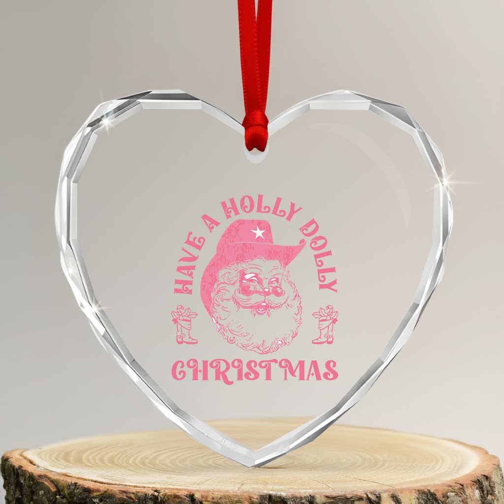 Western Xmas Heart Crystal Glass Ornament Have A Holly Dolly Cowboy Santa TS11 Transparent Glass 3'' Heart Print Your Wear