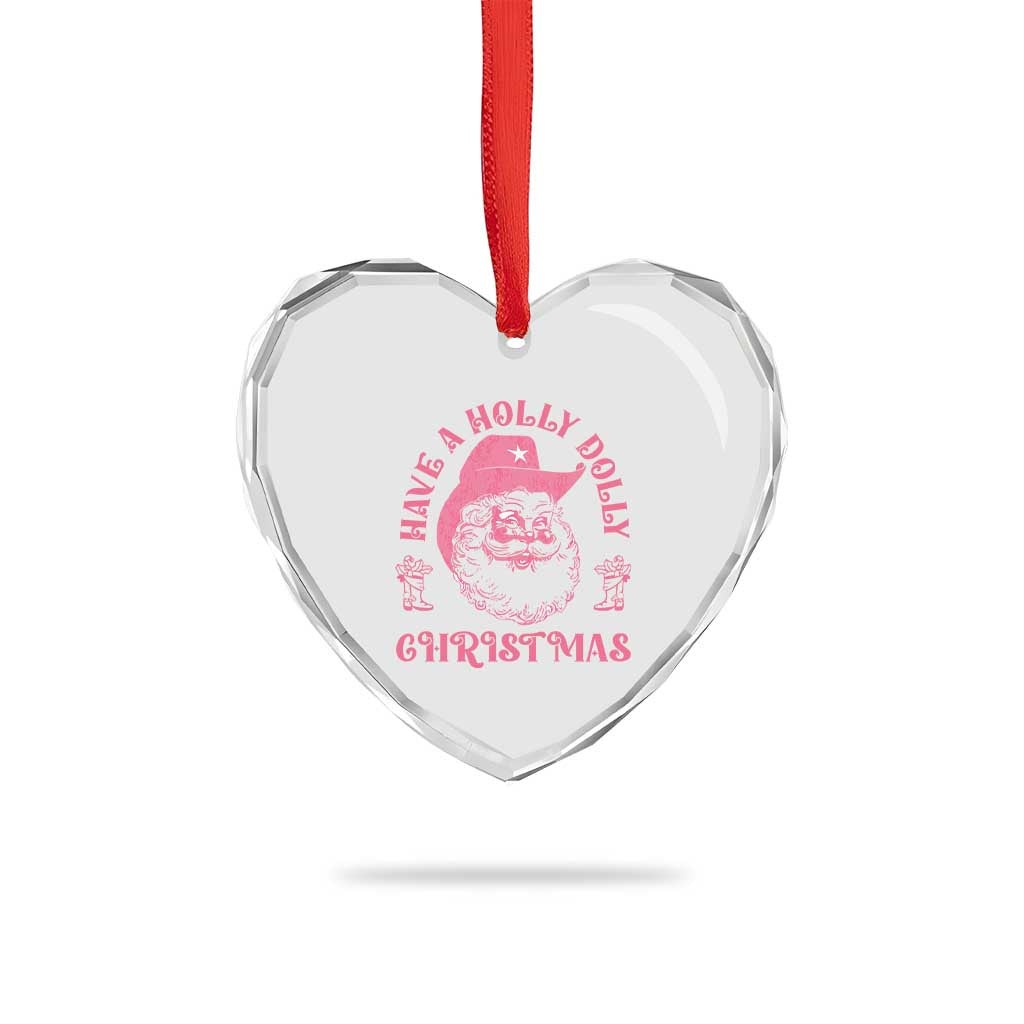 Western Xmas Heart Crystal Glass Ornament Have A Holly Dolly Cowboy Santa TS11 Print Your Wear