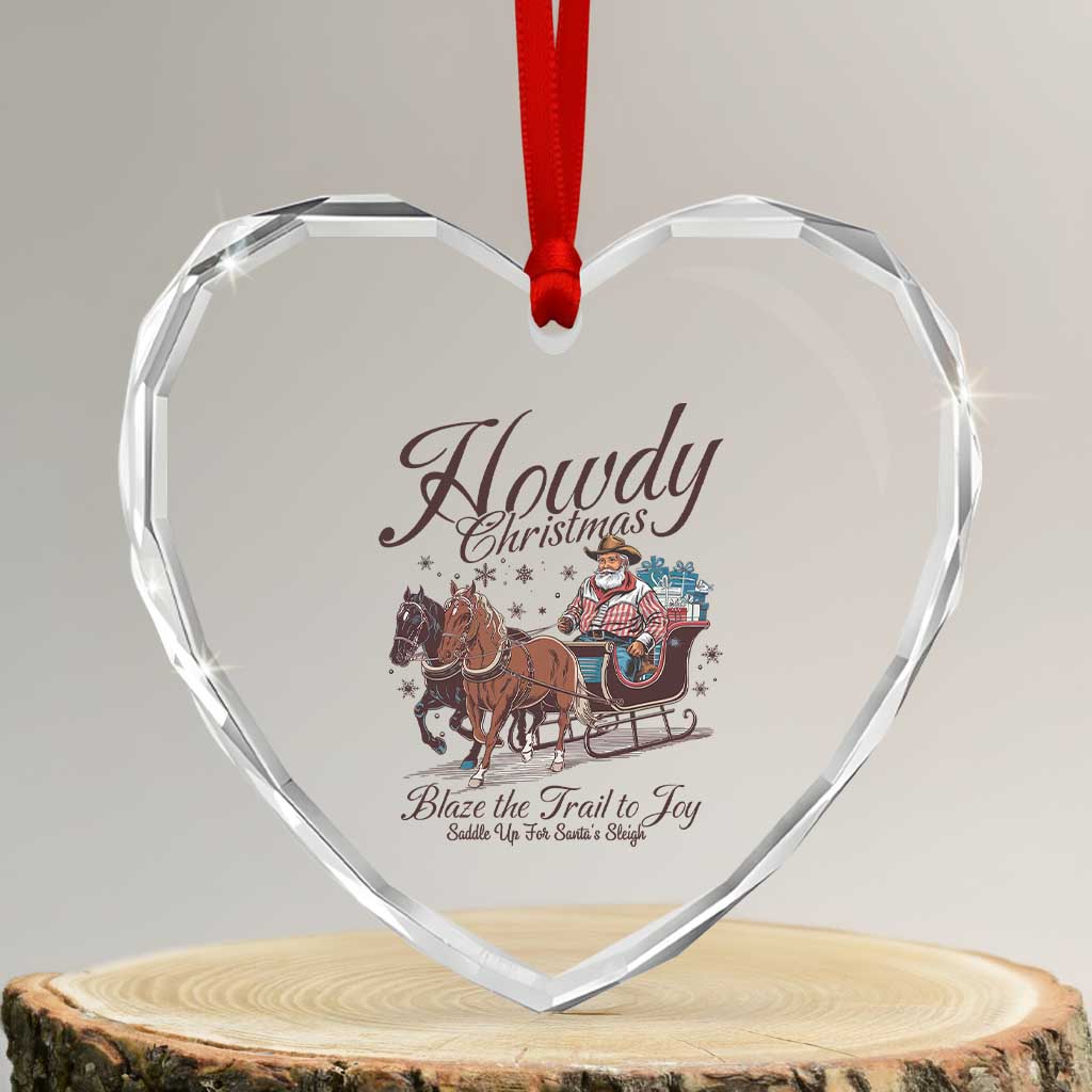 Western Xmas Heart Crystal Glass Ornament Howdy Christmas Blaze The Trail To Joy Cowboy Santa TS11 Transparent Glass 3'' Heart Print Your Wear