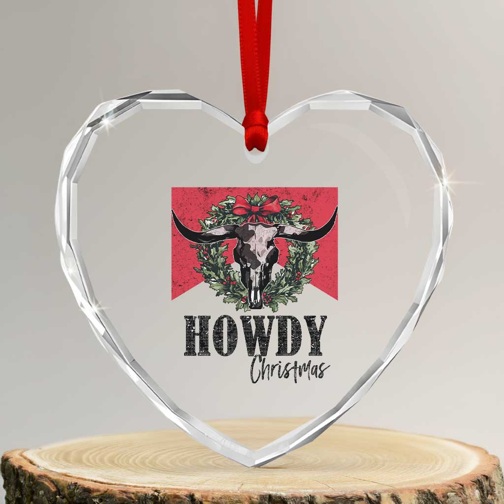 Western Xmas Heart Crystal Glass Ornament Howdy Christmas Cow Skull Xmas Wreath TS11 Transparent Glass 3'' Heart Print Your Wear