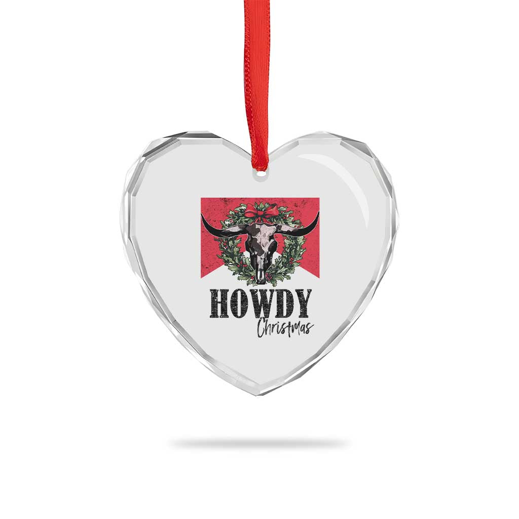 Western Xmas Heart Crystal Glass Ornament Howdy Christmas Cow Skull Xmas Wreath TS11 Print Your Wear