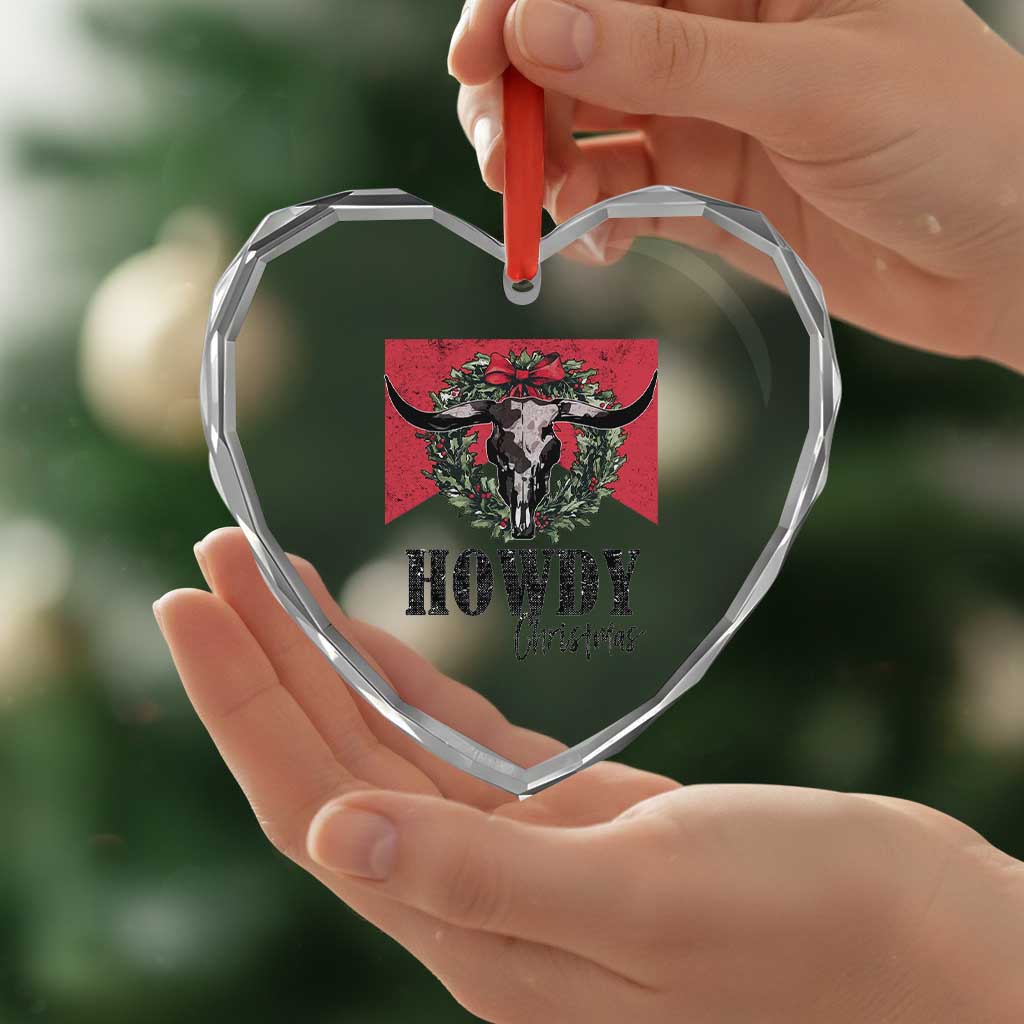 Western Xmas Heart Crystal Glass Ornament Howdy Christmas Cow Skull Xmas Wreath TS11 Print Your Wear
