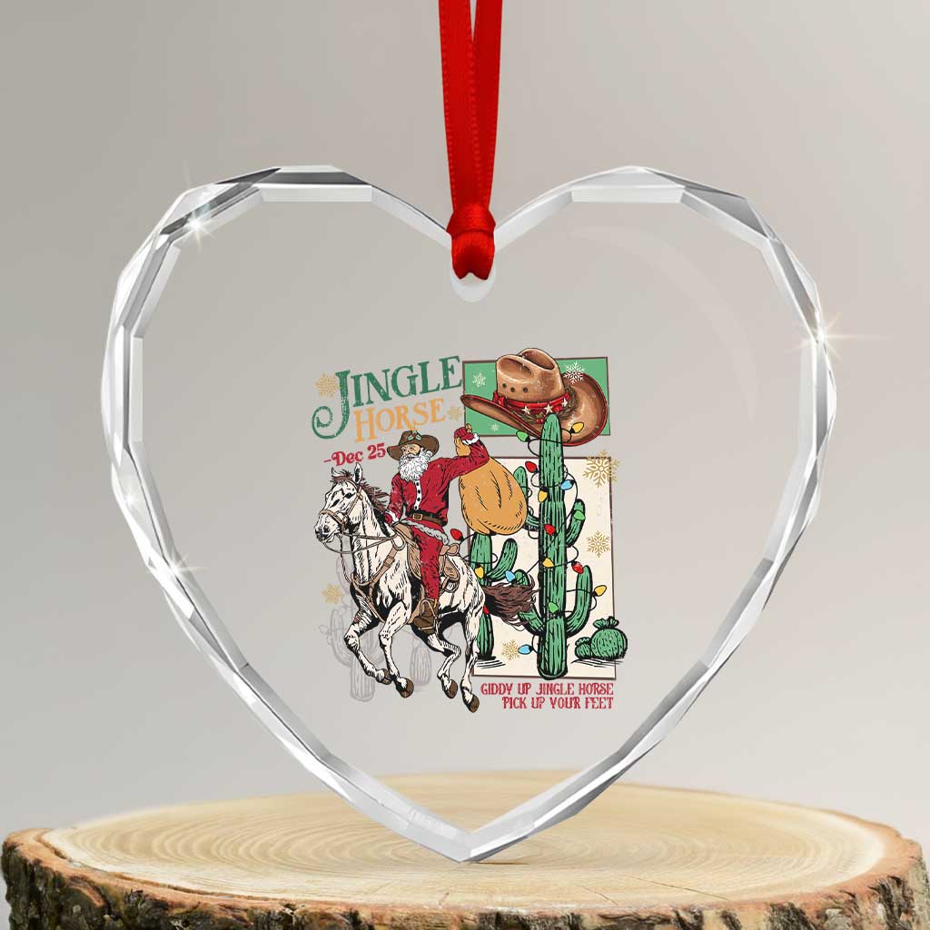 Western Xmas Heart Crystal Glass Ornament Jingle Horse Pick Up Your Feet Cowboy Santa Rider TS09 Transparent Glass 3'' Heart Print Your Wear