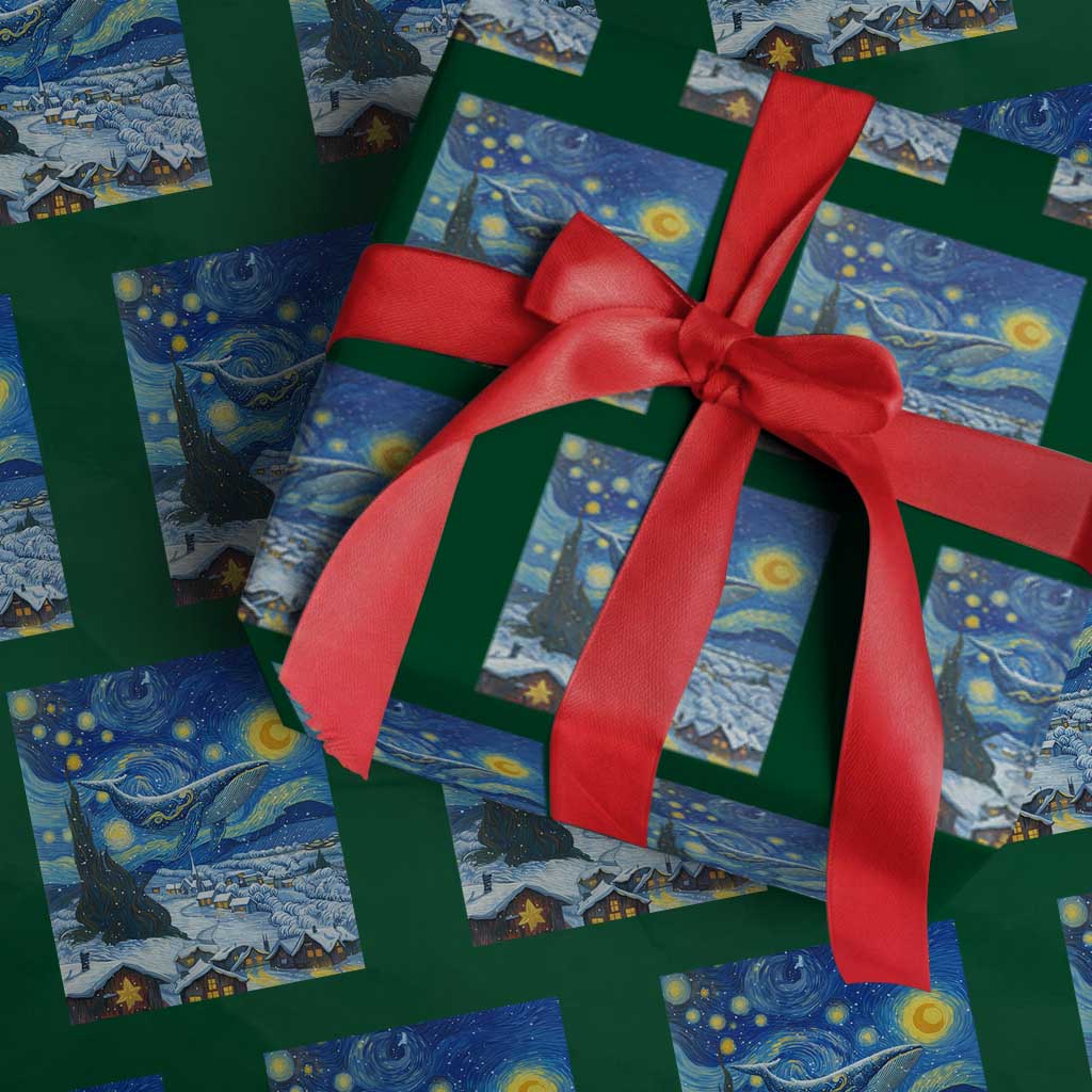 Whale Christmas Wrapping Paper Roll Stary Night Van Gogh Christmas TS14 Green Print Your Wear