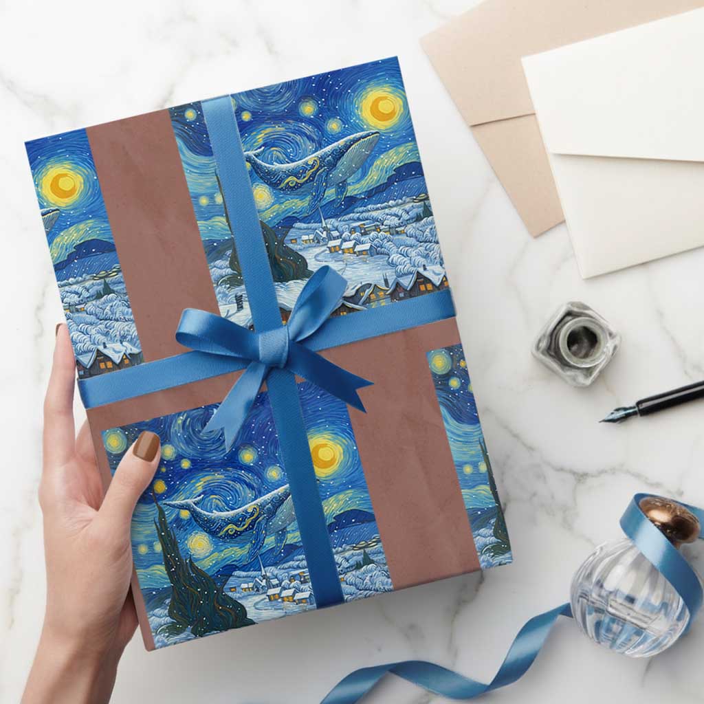 Whale Christmas Wrapping Paper Roll Stary Night Van Gogh Christmas TS14 Mocha Print Your Wear