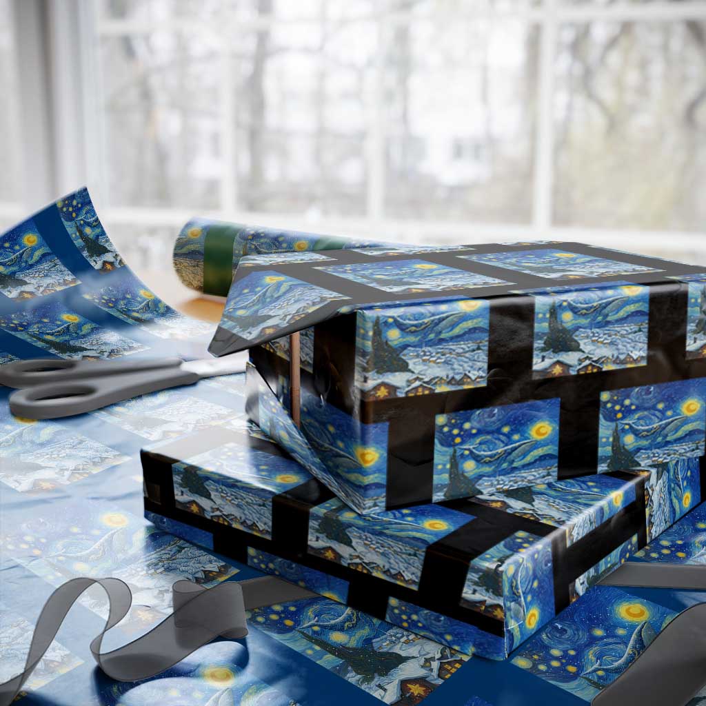 Whale Christmas Wrapping Paper Roll Stary Night Van Gogh Christmas TS14 Black Print Your Wear