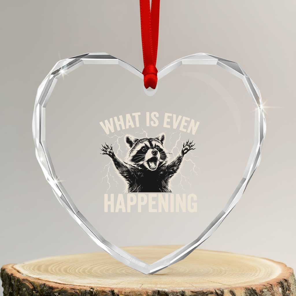 What Is Even Happening Funny Raccoon Heart Crystal Glass Ornament Screaming Trash Panda Meme Storm TS11 Transparent Glass 3'' Heart Print Your Wear