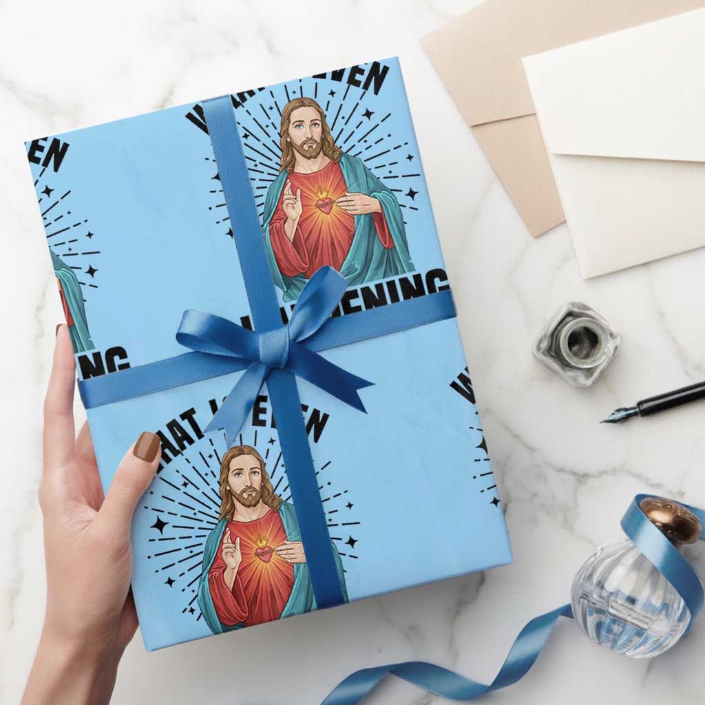 What Is Even Happening Wrapping Paper Roll Funny Christian TS14 Light Blue Print Your Wear