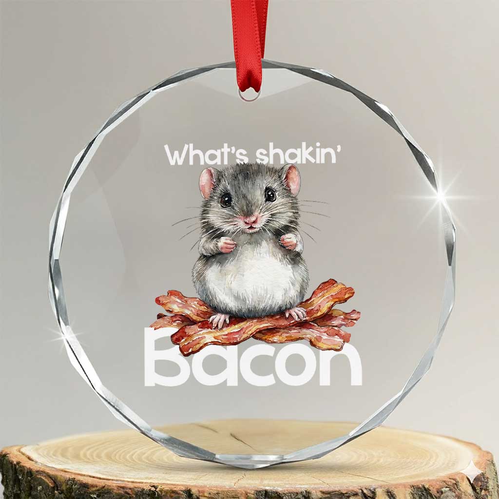 What is Shakin Bacon Funny Mouse Crystal Glass Ornament Pun Animal Humor TS02 Transparent Glass 3'' Circle Print Your Wear