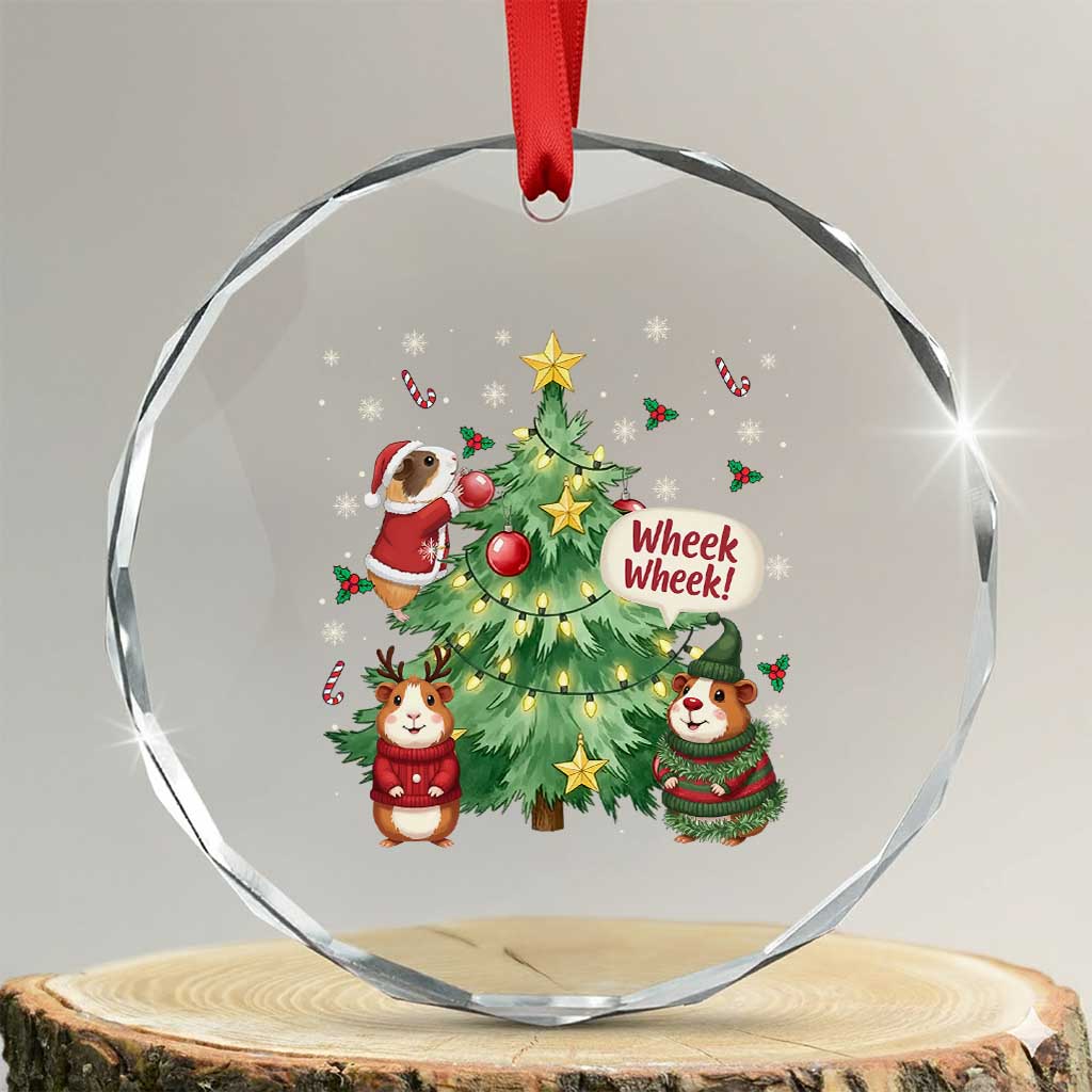 Wheek Wheek Guinea Pig Christmas Outfit Crystal Glass Ornament Cavy Lover Gift TS12 Transparent Glass 3'' Circle Print Your Wear