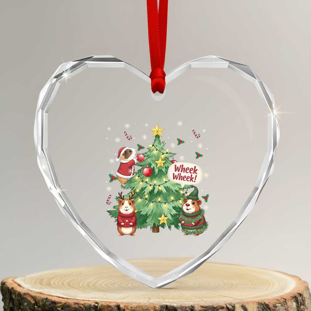 Wheek Wheek Guinea Pig Christmas Outfit Heart Crystal Glass Ornament Cavy Lover Gift TS12 Transparent Glass 3'' Heart Print Your Wear