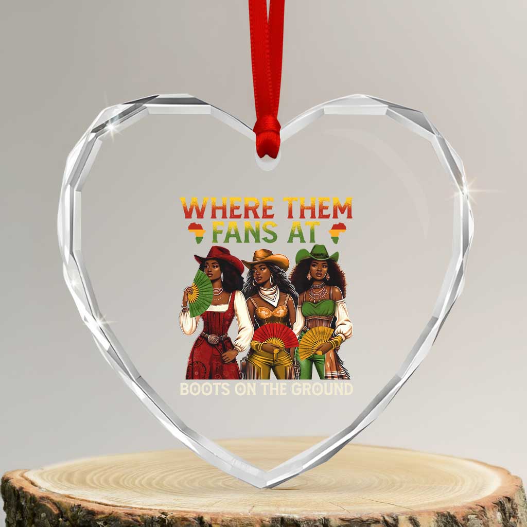 Where Them Fans At Boots On The Ground Heart Crystal Glass Ornament Black African American Cowgirl Western Country Rodeo TS10 Transparent Glass 3'' Heart Print Your Wear