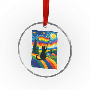 Whimsical Black Cat Pride Flag Crystal Glass Ornament Colorful LGBTQ Rainbow TS02 Print Your Wear