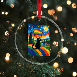 Whimsical Black Cat Pride Flag Crystal Glass Ornament Colorful LGBTQ Rainbow TS02 Print Your Wear