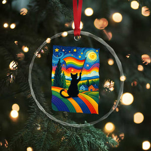 Whimsical Black Cat Pride Flag Crystal Glass Ornament Colorful LGBTQ Rainbow TS02 Print Your Wear