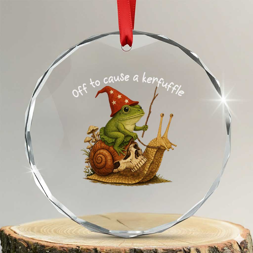 Whimsical Frog Wizard Meme Crystal Glass Ornament Off to Cause A Kerfuffle TS10 Transparent Glass 3'' Circle Print Your Wear