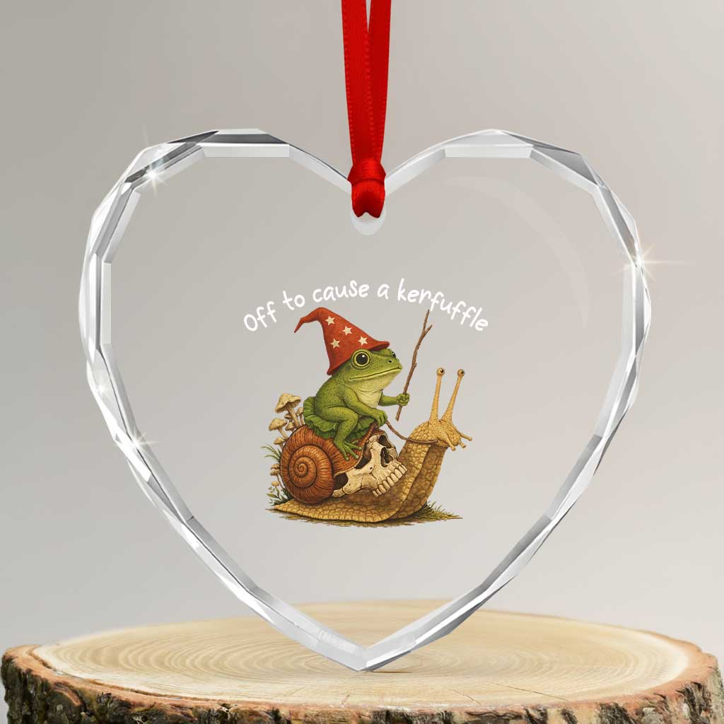 Whimsical Frog Wizard Meme Heart Crystal Glass Ornament Off to Cause A Kerfuffle TS10 Transparent Glass 3'' Heart Print Your Wear