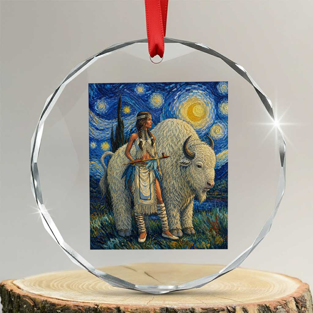 White Buffalo Woman Crystal Glass Ornament North American Native Legends Starry Night Inspired Art TS12 Transparent Glass 3'' Circle Print Your Wear