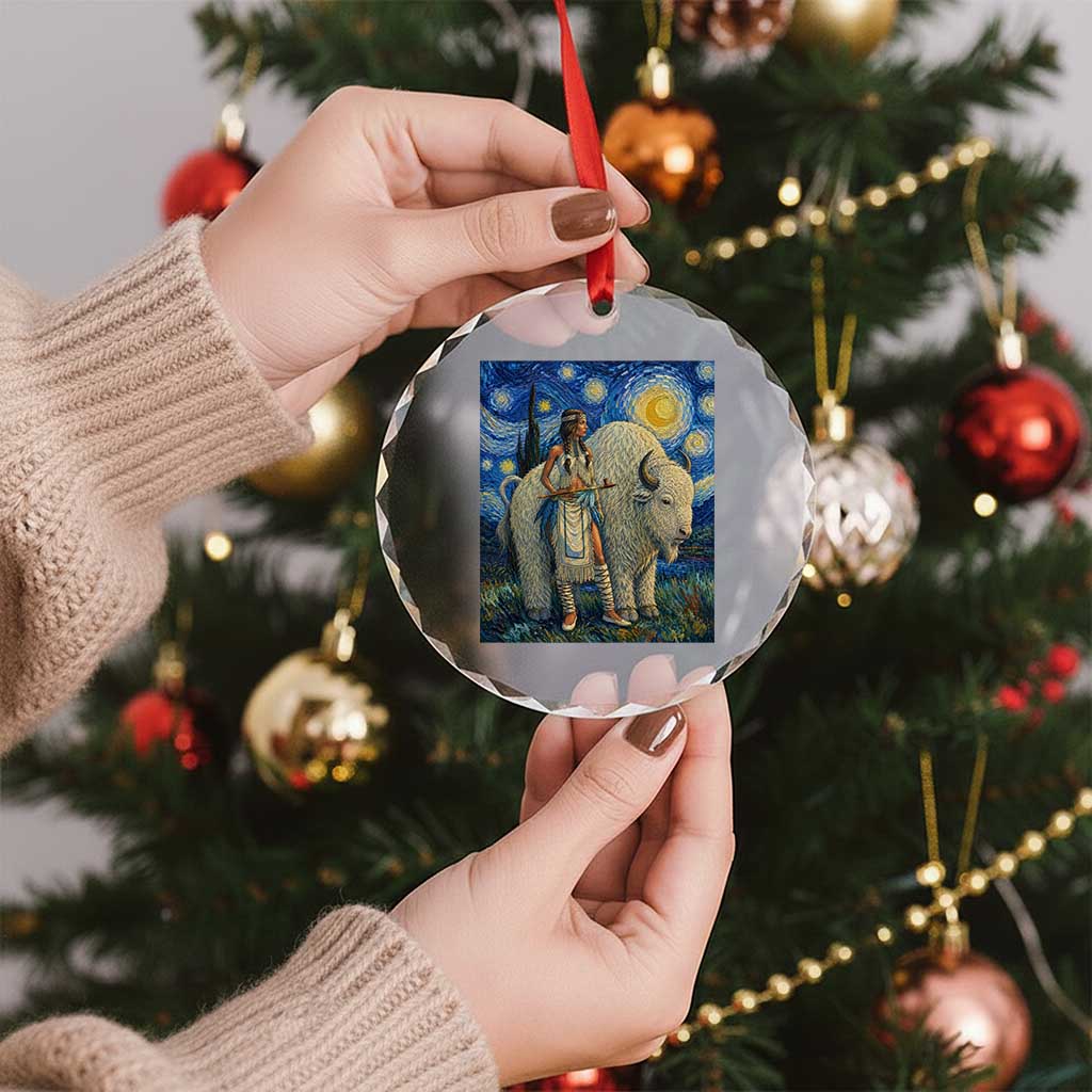 White Buffalo Woman Crystal Glass Ornament North American Native Legends Starry Night Inspired Art