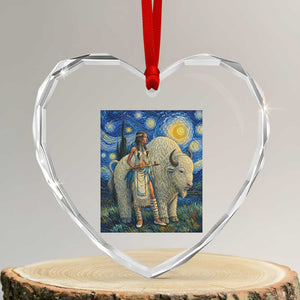 White Buffalo Woman Heart Crystal Glass Ornament North American Native Legends Starry Night Inspired Art