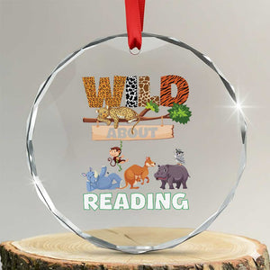 Wild About Reading Crystal Glass Ornament Cute Animal Book Lover Kids Teachers TS10 Transparent Glass 3'' Circle Print Your Wear