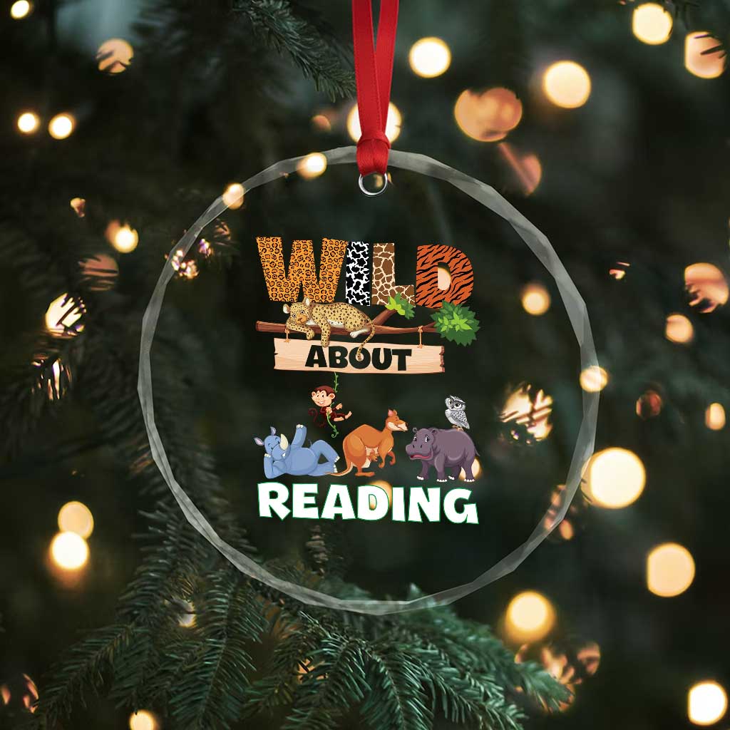 Wild About Reading Crystal Glass Ornament Cute Animal Book Lover Kids Teachers TS10 Print Your Wear