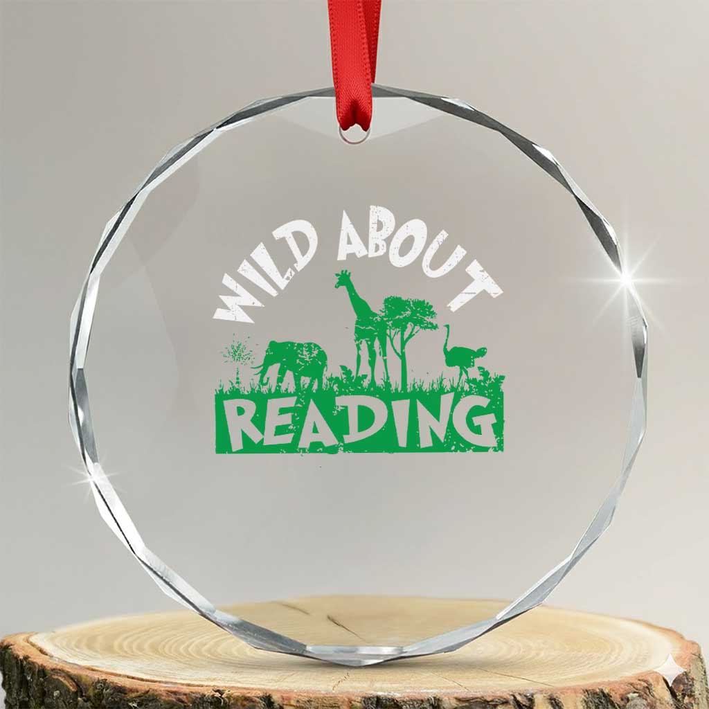 Wild About Reading Crystal Glass Ornament Cute Safari Animal Reading Shirt Preschool Kindergarten TS10 Transparent Glass 3'' Circle Print Your Wear
