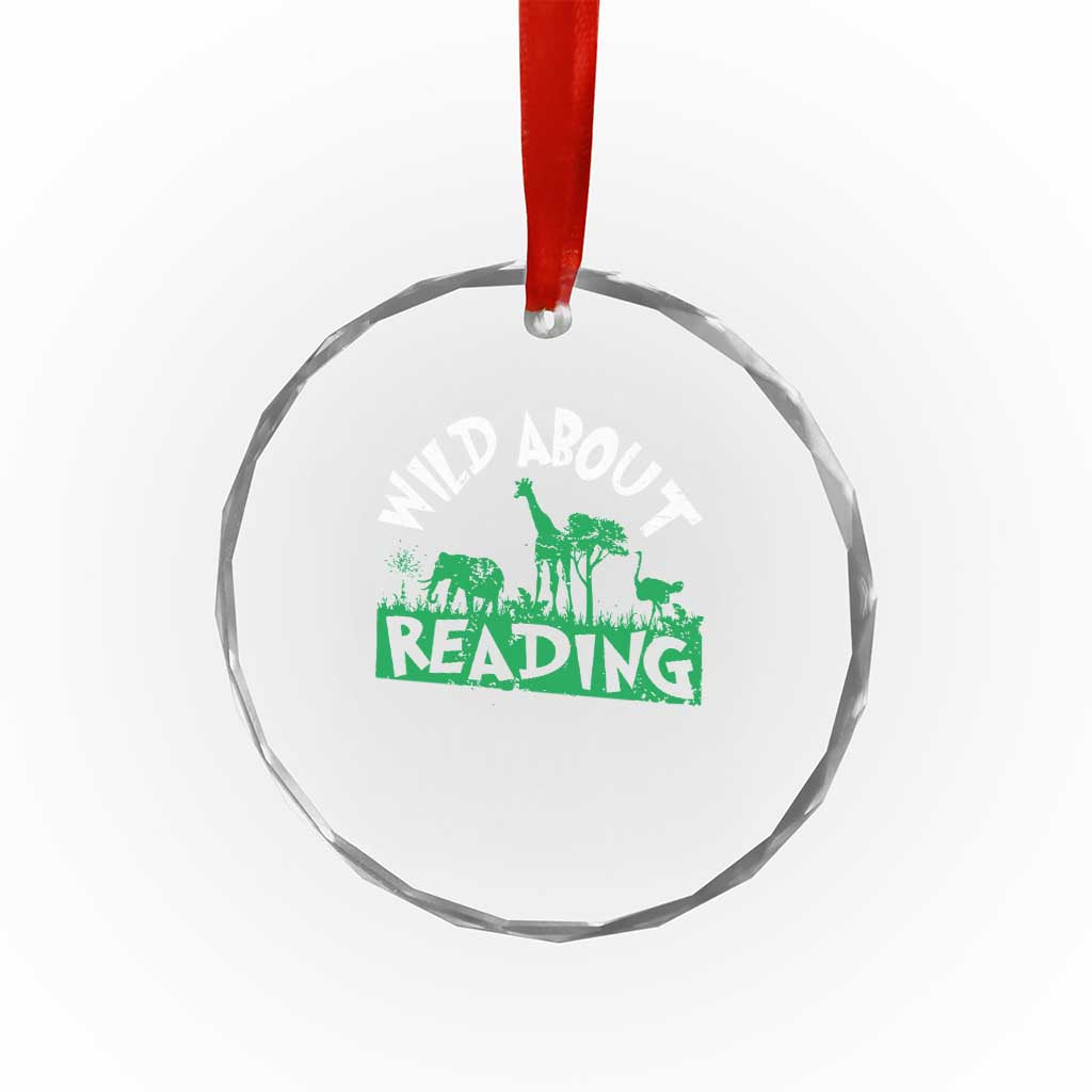 Wild About Reading Crystal Glass Ornament Cute Safari Animal Reading Shirt Preschool Kindergarten TS10 Print Your Wear
