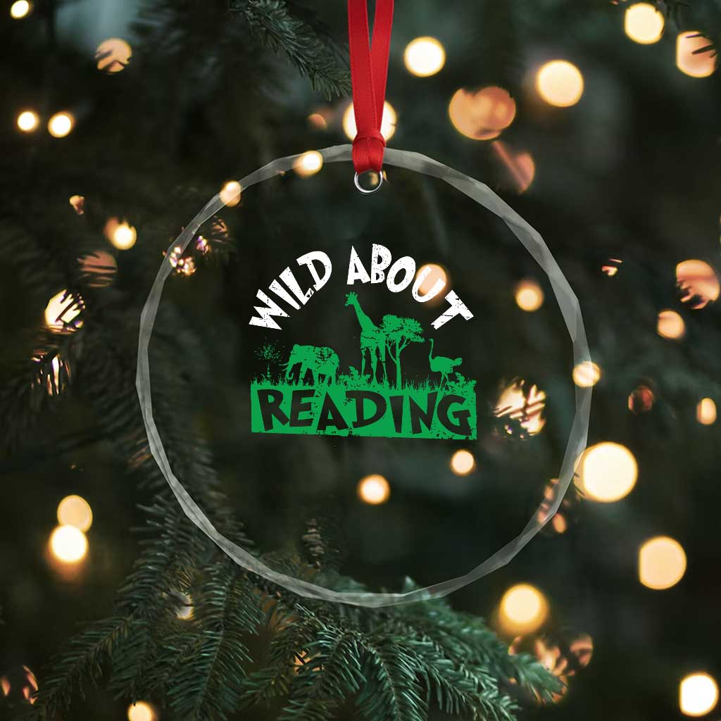 Wild About Reading Crystal Glass Ornament Cute Safari Animal Reading Shirt Preschool Kindergarten TS10 Print Your Wear