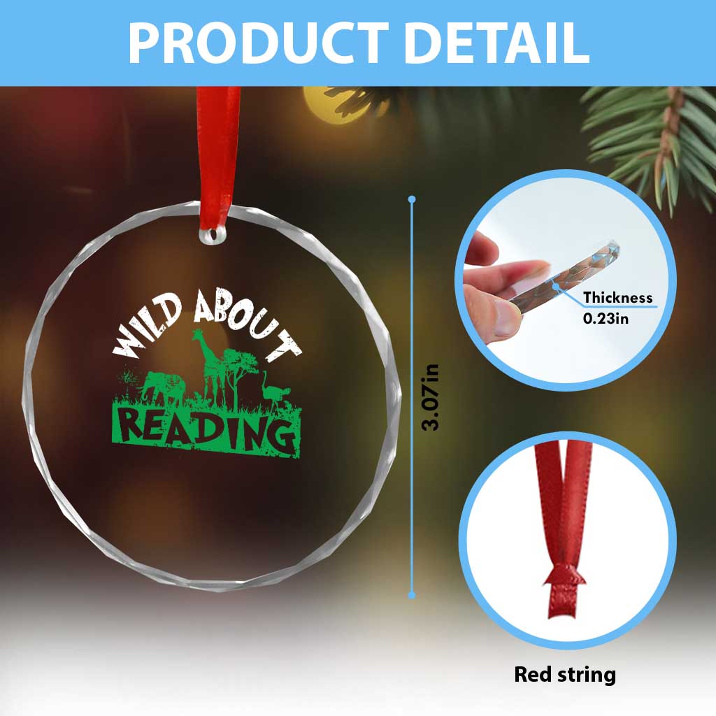 Wild About Reading Crystal Glass Ornament Cute Safari Animal Reading Shirt Preschool Kindergarten TS10 Print Your Wear