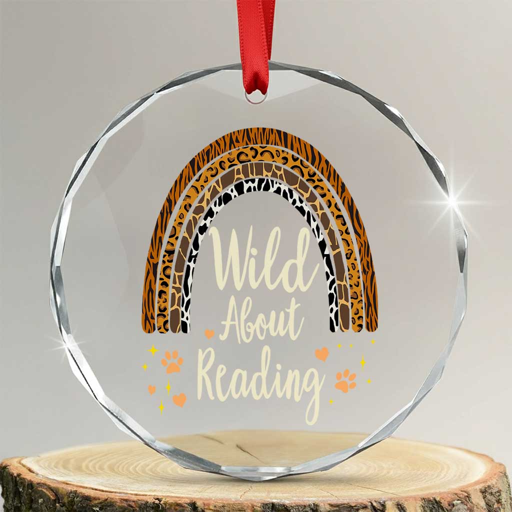 Wild About Reading Crystal Glass Ornament Teacher Student Back to School Retro Rainbow TS02 Transparent Glass 3'' Circle Print Your Wear