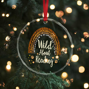 Wild About Reading Crystal Glass Ornament Teacher Student Back to School Retro Rainbow TS02 Print Your Wear