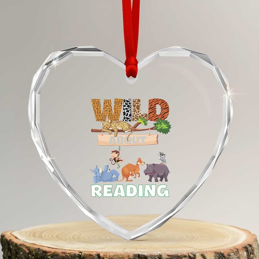 Wild About Reading Heart Crystal Glass Ornament Cute Animal Book Lover Kids Teachers TS10 Transparent Glass 3'' Heart Print Your Wear