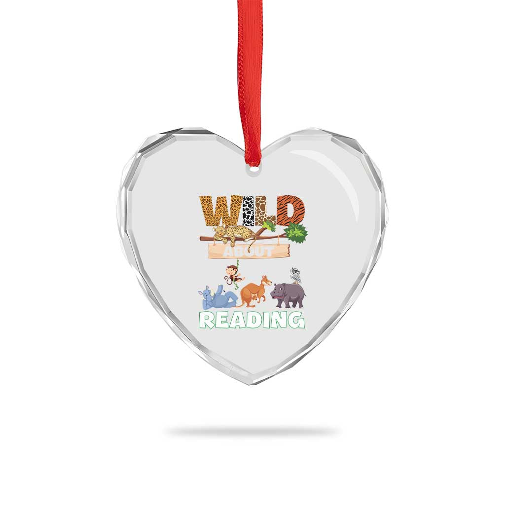 Wild About Reading Heart Crystal Glass Ornament Cute Animal Book Lover Kids Teachers TS10 Print Your Wear
