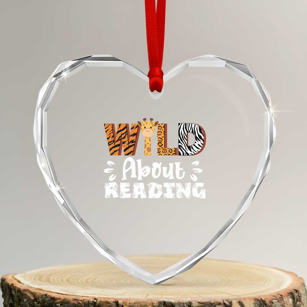 Wild About Reading Heart Crystal Glass Ornament Cute Animal Print Reading Lover Kids Teachers TS10 Transparent Glass 3'' Heart Print Your Wear