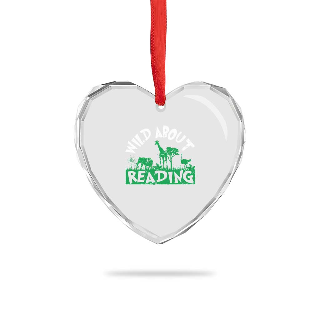 Wild About Reading Heart Crystal Glass Ornament Cute Safari Animal Reading Shirt Preschool Kindergarten TS10 Print Your Wear