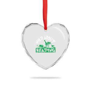 Wild About Reading Heart Crystal Glass Ornament Cute Safari Animal Reading Shirt Preschool Kindergarten TS10 Print Your Wear