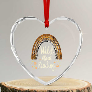 Wild About Reading Heart Crystal Glass Ornament Teacher Student Back to School Retro Rainbow TS02 Transparent Glass 3'' Heart Print Your Wear