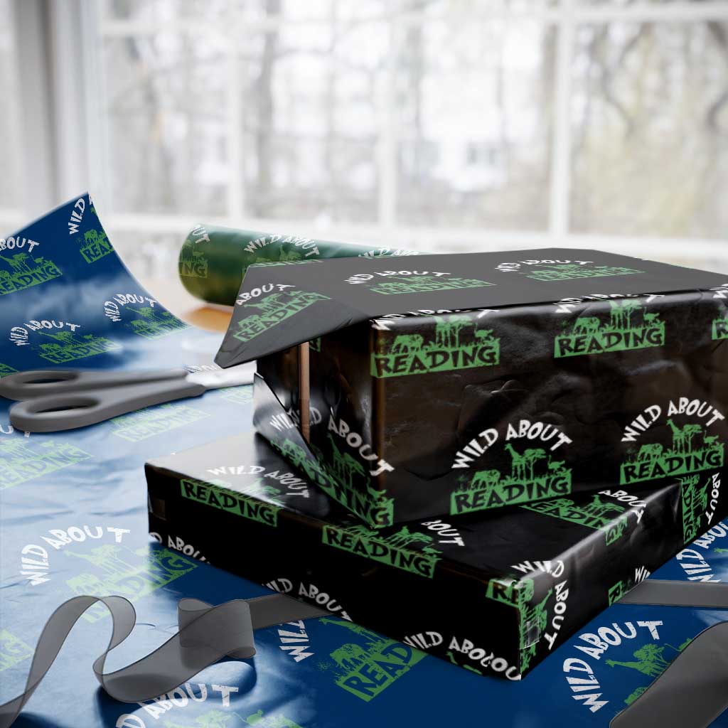 Wild About Reading Wrapping Paper Roll Cute Safari Animal Reading Shirt Preschool Kindergarten TS10 Black Print Your Wear