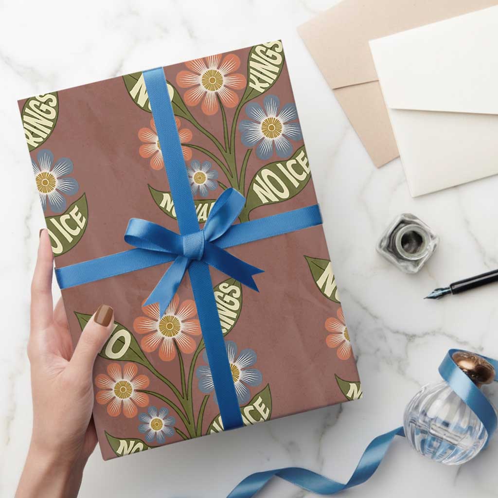 Wildflower Freedom Protest Wrapping Paper Roll No Kings No Wars No Ice TS12 Mocha Print Your Wear