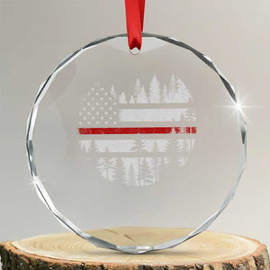 Wildland Firefighter Forest Red Line American Flag Crystal Glass Ornament